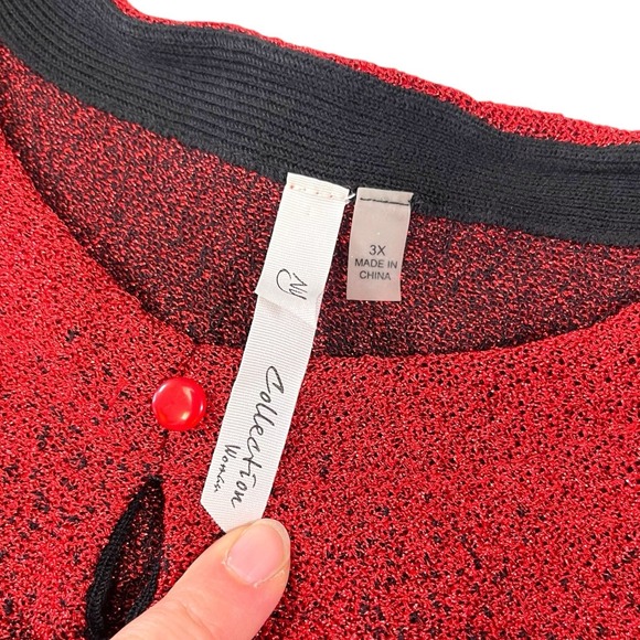 NY Collections 3x Red/Black  Sparkly Sweater Dress Metallic Stretch Romance Goth - Picture 7 of 9